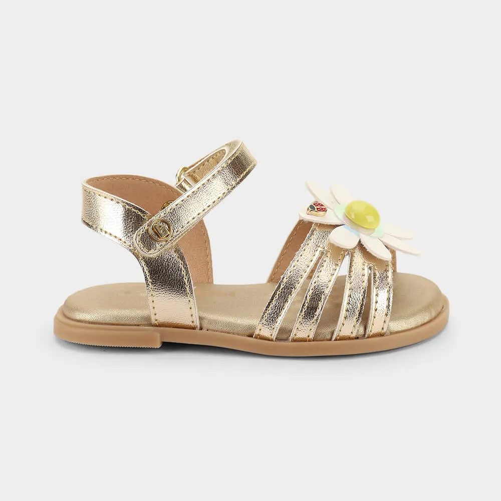 Sandália Infantil Bibi Shine Mini Dourada com Flor